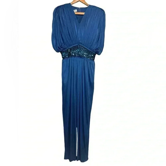 Lizzy & Johnny Lucero Disco Studio 54 Blue 
Shimmer Jumpsuit Size 10 - Picture 1 of 6